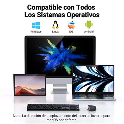 UGREEN Kit Teclado y Mouse Inalámbrico, Conexión Inalámbrica 2.4 GHz con Receptor USB Unifying, Mouse 5 Niveles dpi hasta 4000, Combo Teclado Compacto y Mouse Inalámbricos para Windows, macOS X10.8