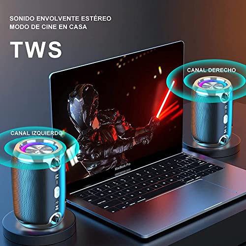 LED Bocina Bluetooth Portátil,Altavoz Inalámbrico Bluetooth， Altavoz Bluetooth Portátil con Sonido Estéreo HD,Alcance de 10 m de Bluetooth,Bajo Rico,Sonido HIFI para Picnics,Fiestas,Exteriores,Viajes
