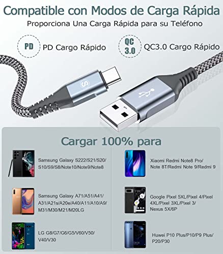 2 Unidades 2M Cable USB C, Cable Tipo C 3.1A Carga Rápida, Nylon Trenzado Compatible con Samsung Note20/10/9 S21/20/10/9/8 A21s A32 A50 A71, Xiaomi, Huawei, Controlador PS5,ChromeBook Pixel, OnePlus, GoPro