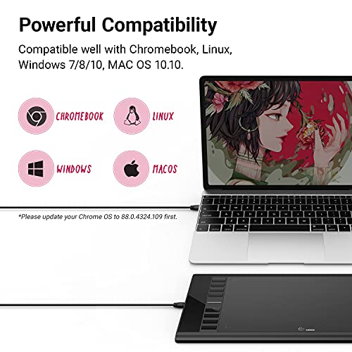 UGEE M708 V3 Tableta Gráfica de Dibujo, 10 x 6 Pulgadas Tableta Dibujo Digital con 8 Teclas de Acceso Rápido Lápiz de 8192 Niveles Tableta Grafica Compatible con Mac OS, Windows, Linux