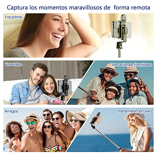 EMAGIE Tripie para Celular Selfie Stick Bluetooth Trípode para Móvil de 360°Rotación Extensible Palo Selfie con Control Remoto para Android iOS GoPro y Otros Celulares Inteligentes