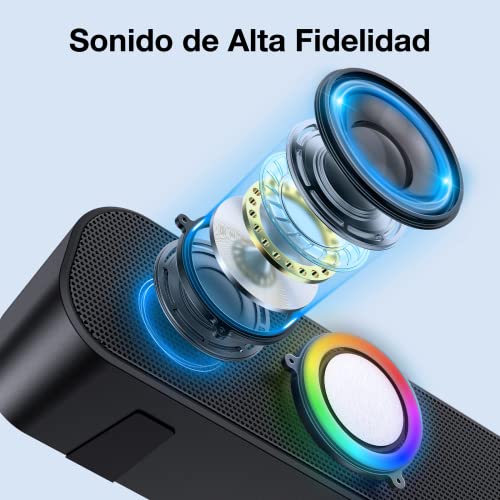 1 Hora Bocina Bluetooth, Bocinas para PC, RGB Altavoces Inalámbricos Bluetooth 5.0 Sonido Potente, 8 Colores de Luces, Soporte 3.5 mm AUX/TF/USB/Bluetooth para Interior, Hogar y Fiesta