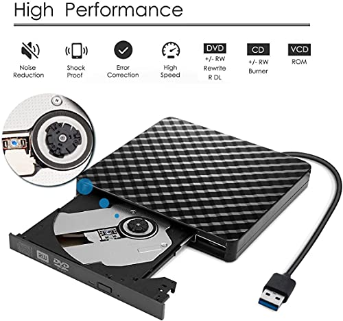 Grabadora CD/DVD Lector Portátil, Grabadora CD/DVD Externa USB 3.0, Unidad Óptica Externa de CD/DVD-RW CD Player Grabadora Ultra Slim Portátil Compatible con Windows 98/7/8/10/XP/Vista Linux Mac OS