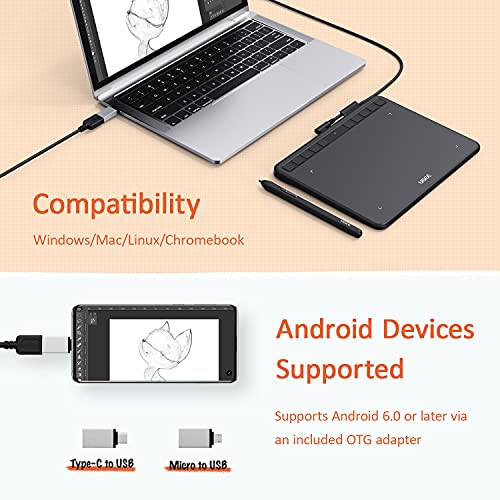 UGEE Tableta Gráfica S640, 6,5x4 Pulgadas Tableta de Dibujo Portátil Ultradelgada, 8192 Niveles de Sensibilidad la Presión con 10 Teclas de Acceso Rápido para Windows, Mac OS, Linux & Android