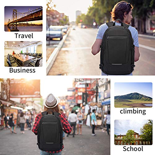 Mochila antirrobo, Unisex Mochila impermeable con puerto de carga USB Interfaz para auriculares y bloqueo con contraseña con la red de baloncesto, Mochila para Portátil de 12-15.6 Pulgadas(Negro)