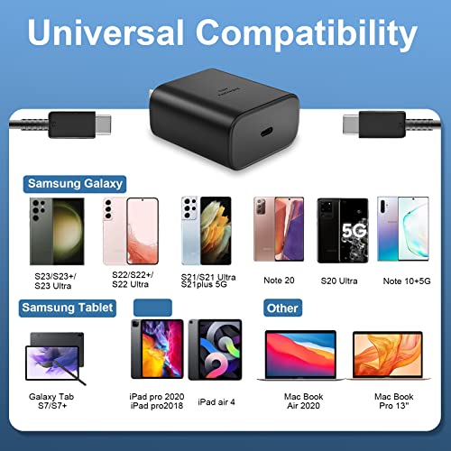 45W Cargador para Samsung Galaxy S23 Ultra/S23+/S23/S22 Ultra/ S22+/S22, S21 Ultra/S21/S21 Plus/Note 10 +/Note 20/S20, Galaxy Tab S7/S8 Ultra, PPS Súper rápido Cargador Tipo C con Cable de 6.6 pies
