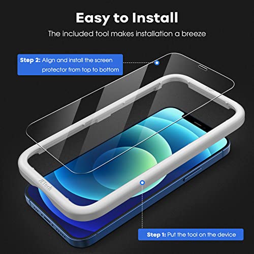 JETech Protector de Pantalla Cobertura Completo para iPhone 12/12 Pro 6,1 Pulgadas, Mica de Cristal Vidrio Templado, con Herramienta de Instalación, Amigable para Funda, HD Transparente, 3 Unidades