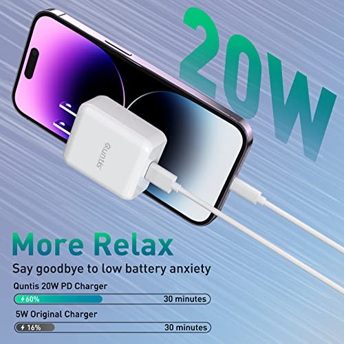 20W Cargador Rápido para iPhone 14, Quntis Cargador USB C Carga Rápida con Cable Tipo C a Lightning de 2m Compatible para iPhone 14 13 12 11 Pro MAX iPhone Mini X XS XR 8 9 Plus iPad Pro - Blanco
