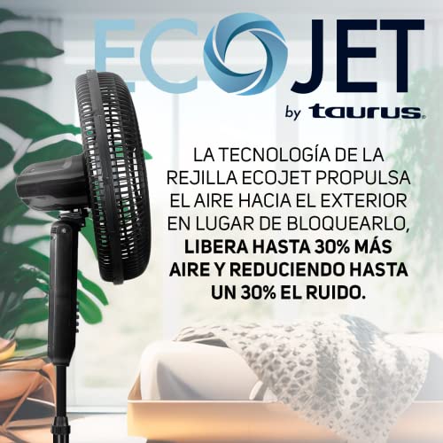 Taurus SILENT POWER- Taurus- Ventilador de pedestal-Rejilla Plástica Aerodinámica de 18'-Tecnología ECOJET, Más Aire y Menos Ruido- Incluye Base para Montaje en Pared- Amplia Oscilación