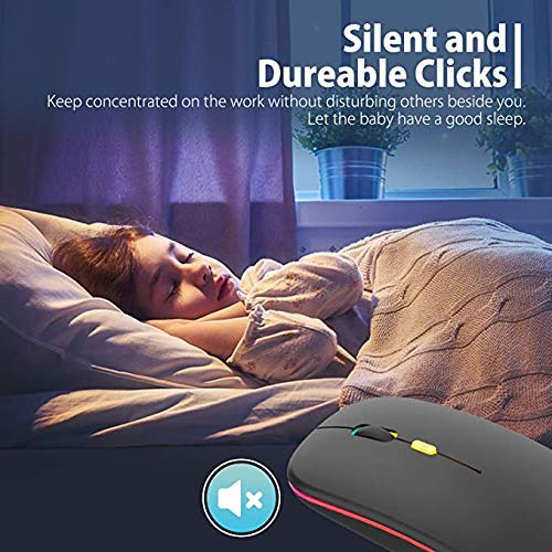 Salandens Mouse Inalambrico,Wireless Mouse Recargable 2.4g Ergonómico óptico Silencioso Click,Raton inalambrico con USB y Tipo-c Adaptador(800/1200/1600) Ajustable dpi Mouse para Portátil,Pc,Mac.