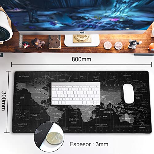 Alfombrilla para Ratón XXL Profesional (800 x 300 x 3 mm). Easytao Mousepad de Escritorio Grande, Impermeable y Antideslizante, para Gamer, Empleado, Ordenador, PC, Laptop y Más Equipos o Multitudes (Mapa)