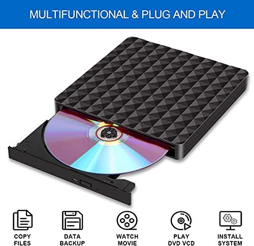 Grabadora CD/DVD Lector Portátil, Grabadora CD/DVD Externa USB 3.0, Unidad Óptica Externa de CD/DVD-RW CD Player Grabadora Ultra Slim Portátil Compatible con Windows 98/7/8/10/XP/Vista Linux Mac OS