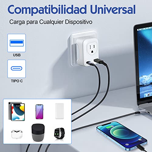 HEEDU Adaptador de Enchufe Europeo, Cargador de Viaje con Puerto Tipo C y USB, Adaptador Americano a Europeo de 2 Salidas CA por UE, España, Alemania, Francia (Tipo C + USB - Europa)