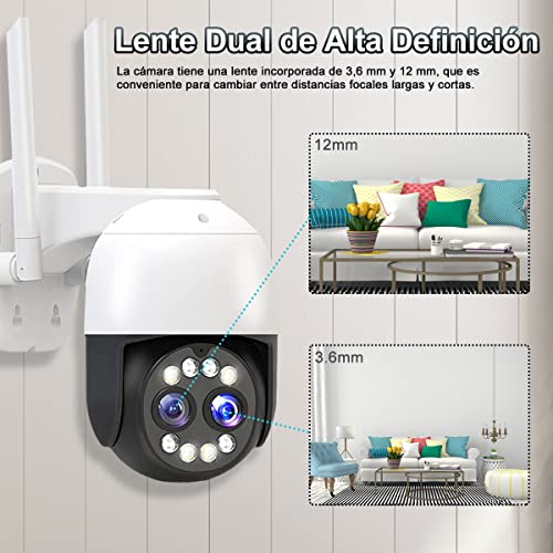 EASYTAO 9825G Cámara de Seguridad Exterior Wifi con Lentes Duales de 4MP*2, ICsee APP, Zoom Óptico 8X Seguimiento Automático Pan/Tilt Vista de 360°, PTZ Cámara Exterior con Visión Nocturna, Audio Bidireccional, Detección de Movimiento, Compatible con Alex