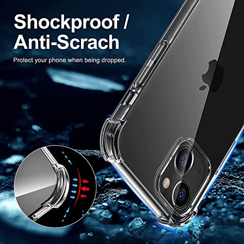 NDOOL Funda para iPhone 14 Case, 3 en 1 Cristal Templado Protector de Pantalla, Ultra Fina Silicona Transparente TPU Carcasa con Protector del Camara, Anti-Choque y Anti-arañazos