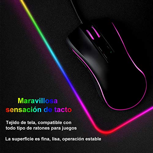 E T EASYTAO RGB Gaming Mousepad de Escritorio, Alfombrilla con Luz Led para Teclado y Ratón, Goma Impermeable con Base Antideslizante, 14 Luces Circulables, Tamaño de 300x800x4mm