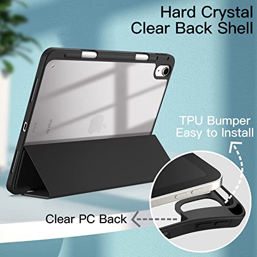 JETech Funda para iPad Air 5/4 (10,9-Pulgadas, 2022/2020, 5.ª/4.ª Generación) con Pencil Poseedor, Clara Transparente Carcasa Trasera Delgada Soporte Antigolpes Cover Tableta (Negro)