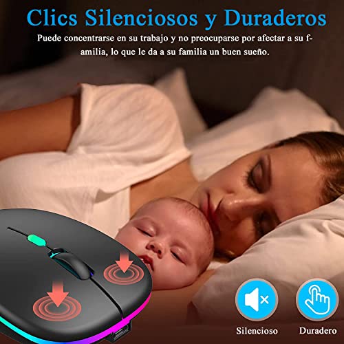 LED Mouse Inalámbrico Recargable, Fotgear Ratón Wireless 2.4G Ergonómico Wireless Ratón óptico Silencioso Click, con Receptor USB Adaptador, Ideal para Ordenadores portátiles, PCs, Otros Dispositivos Inteligentes