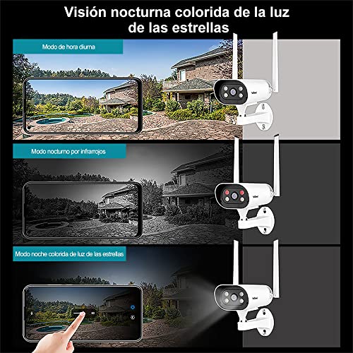 Cámara de Seguridad Exteriores 5MP Camara Bala de Vigilancia WiFi Inalambrica, Impermeable IP66, Visión Nocturna A Color, Audio Bidireccional, Detección de Movimiento, Alarma Instantánea, Monitoreo Casa Inteligente Control Remoto en Android/iOS, Admite Ta