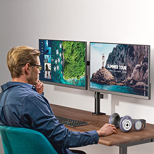 WALI Dual LCD Monitor Fully Adjustable Desk Mount Stand Fits Two Screens up to 27", 22 lbs. Weight Capacity per Arm (M002), Black