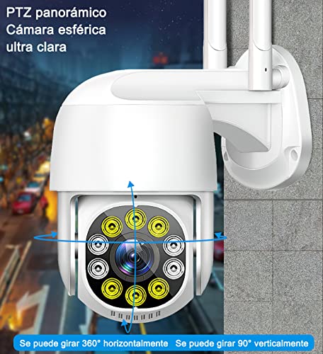 2 Cámara de Seguridad Exterior WiFi Inalambrica HD 1080P，Cámara de Vigilancia Impermeable IP66，IP Cámara De Vigilancia Para Casa Visión Panorámica 360°，Cámara Inalámbrica con Visión Nocturna de Color con Audio Bidireccional, Detección de Movimiento con