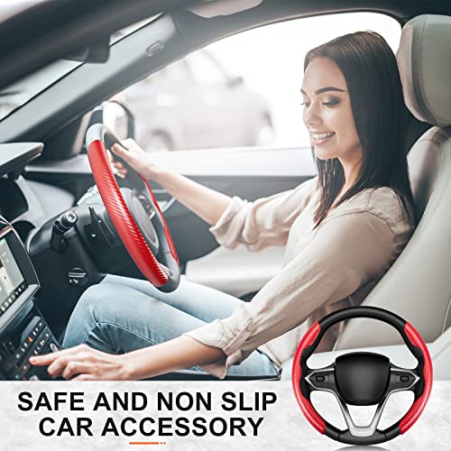 Juego de 2 fundas de fibra de carbono para volante, para mujeres y hombres, accesorios seguros y antideslizantes, funda para volante de auto, ajuste universal para la mayoría de protectores de volante (negro y rojo).