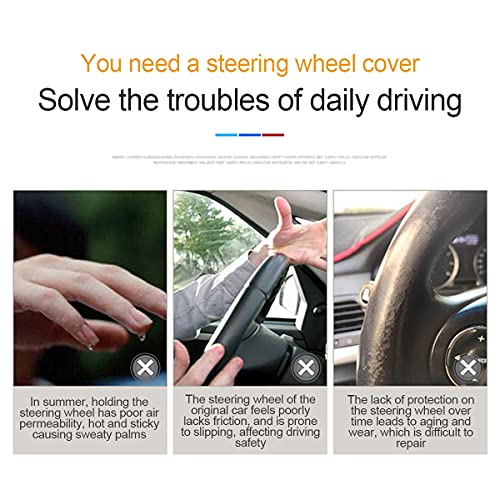 Funda de piel para volante de coche, elástica, transpirable, antideslizante, universal, de 38 cm, unisex (negro1)