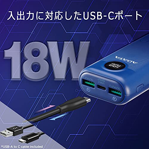 ADATA Powerbank Batería Portátil P10000QCD de Carga Rápida, de 10000 mAh con Pantalla Digital, Color Azul (Modelo AP10000QCD-DGT-CDB)