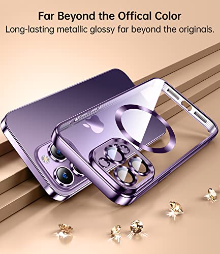 JUESHITUO Funda magnética Transparente para iPhone 14 Pro MAX con protección Completa de cámara [imanes N52 Fuertes n.º 1] Funda para teléfono niñas (6.7 Pulgadas), Color Morado Oscuro