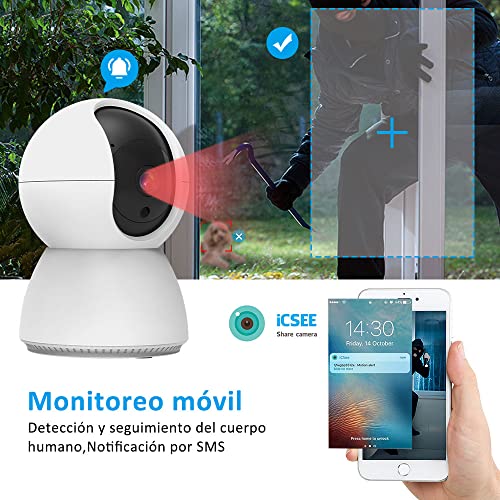 EASYTAO TV-628 Cámara de Seguridad Interior, 3MP Cámara Alexa WiFi, iCSee App, Audio Bidireccional, Control Remoto, Detección de Movimiento, Visión Nocturna,Compatible con Alexa