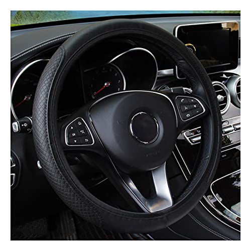 Funda de piel para volante de coche, elástica, transpirable, antideslizante, universal, de 38 cm, unisex (negro1)