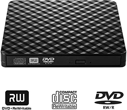 Grabadora CD/DVD Lector Portátil, Grabadora CD/DVD Externa USB 3.0, Unidad Óptica Externa de CD/DVD-RW CD Player Grabadora Ultra Slim Portátil Compatible con Windows 98/7/8/10/XP/Vista Linux Mac OS