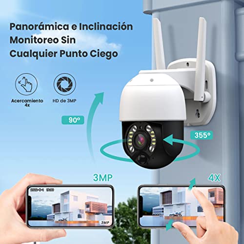 EASYTAO C03 Cámara de Seguridad Exterior Wifi 3MP, ICsee APP, Pan&Tilt