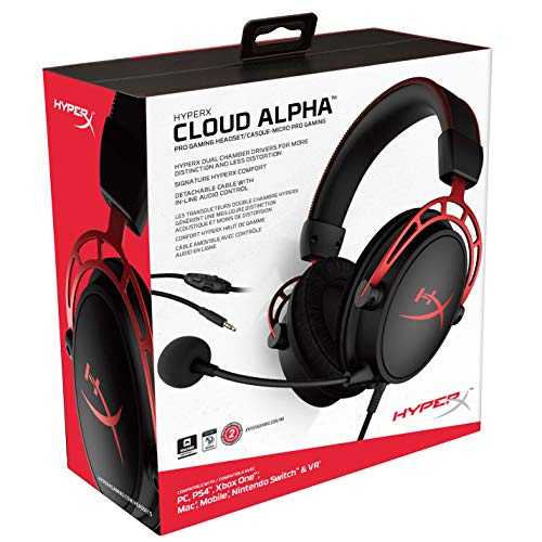 HyperX Cloud Alpha - Auriculares de diadema para videojuegos - Controladores de cámara dual - Confort galardonado - Marco de aluminio duradero Micrófono desmontable , Cloud Alpha (Reacondicionado)