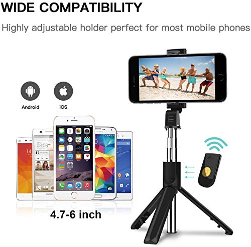 Salandens Palo Selfie Trípode,Selfie Stick Trípode Inalámbrico con Control Remoto,360°Rotación Extensible Selfie Stick para iPhone/Samsung Galaxy/Huawei/HTC/Xiaomi y Otros Celular Inteligentes(con espejo)