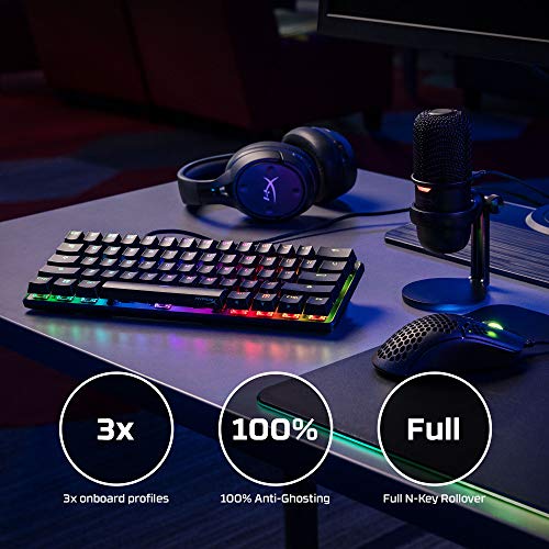 HyperX Alloy Origins 60 - Teclado mecánico para juegos - Factor de forma ultra compacto del 60% - Interruptor rojo lineal - Teclas PBT de doble disparo - Retroiluminación LED RGB - Compatible con software NGENUITY - Rosa (reacondicionado)
