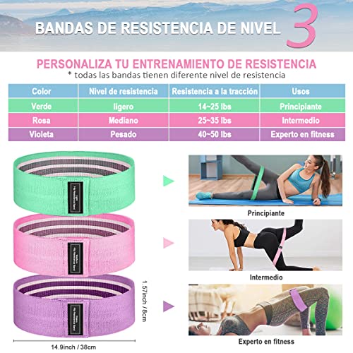 EASYTAO Bandas de Resistencia Pack de 3 para Ejercicios en Casa y Gimnasio, Ligas Elásticas de Látex Natural Multifuncional para Yoga, Pilate, Crossfit