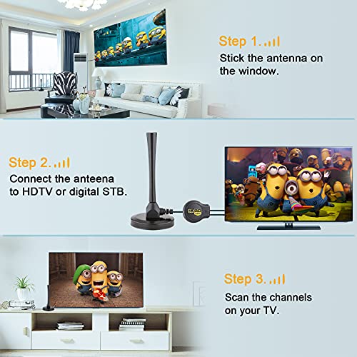 Antena de TV Digital, 4K 1080P Antena de HDTV con Amplificador de Señal Excelente Rendimiento para TDT Digital y señales de TV Analógicas Recepción de Largo Alcance hasta 180 Millas