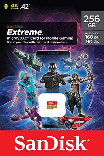 SanDisk Tarjeta microSD UHS-I de 256 GB Extreme para Juegos móviles - C10, U3, V30, 4K, A2, Micro SD - SDSQXA1-256G-GN6GN
