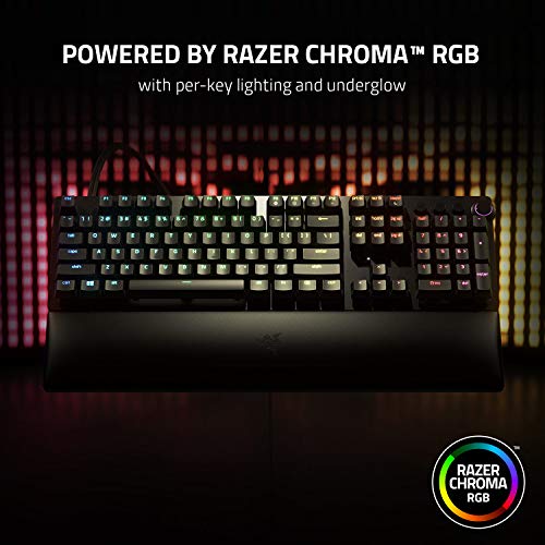 Razer Huntsman V2 Teclado analógico para videojuegos interruptores ópticos analógicos Razer - Iluminación Chroma RGB - Reposamuñecas magnético de felpa - Teclas multimedia dedicadas y esfera - Negro clásico (Reacondicionado)