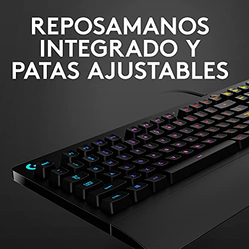 Logitech G213 Prodigy Teclado Gaming en inglés, RGB LIGHTSYNC, Teclas retroiluminadas, Resistente a Salpicaduras, Teclas personalizables, Controles Multimedia Dedicados - Negro