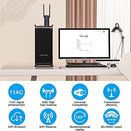 ODLICNO Adaptador WiFi USB, AC 1300Mbps 5dbi WiFi Receptor 802.11 Dong