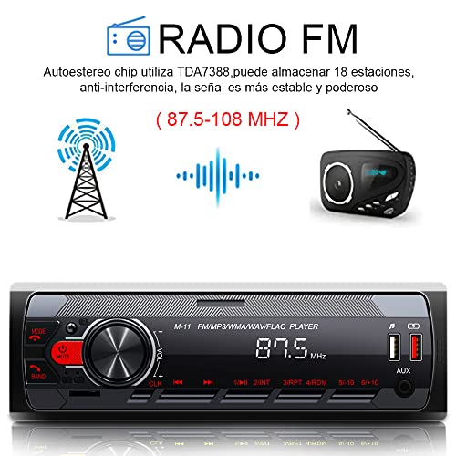 Reproductor De Coche Mp3 Entrada auxiliar de audio para automóvil de 12 V  Radio FM compatible con Bluetooth Pantalla de 2,5 pulgadas Salida RCA