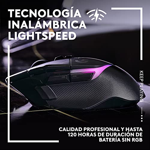 Logitech G502 X Plus Lightspeed Mouse Óptico Inalámbrico RGB para Gaming - Interruptores híbridos LIGHTFORCE, LIGHTSYNC RGB, Sensor Gaming Hero 25K, Compatible con PC - macOS/Windows - Negro