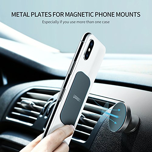 UGREEN Láminas Metálicas Reemplazo de Placa Metal para Soporte de Celular Auto Magnético de Repuesto para Montar en Auto con 3M Adhesivo para Iphone Samsung Huawei XiaoMi, 2 Redondas y 2 Rectangulares