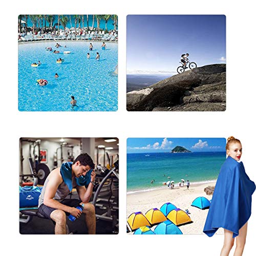 DQST Toalla Microfibra Secado Rápido 2 Pack, Toalla de Viaje Ligera y Portatil, Toalla Deportiva para Playa, Natación, Yoga, Gimnasio, Camping, Senderismo, ect (Azul, 2PACK)