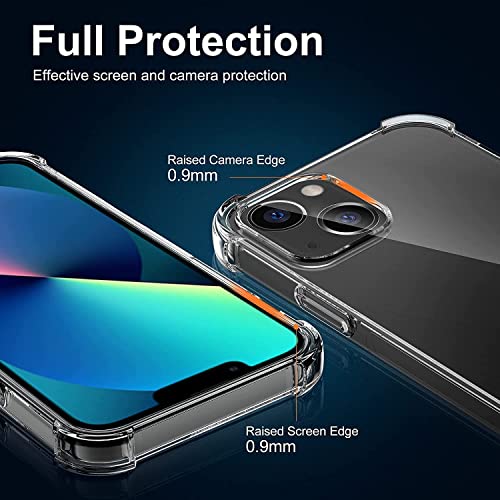 NDOOL Funda para iPhone 14 Case, 3 en 1 Cristal Templado Protector de Pantalla, Ultra Fina Silicona Transparente TPU Carcasa con Protector del Camara, Anti-Choque y Anti-arañazos