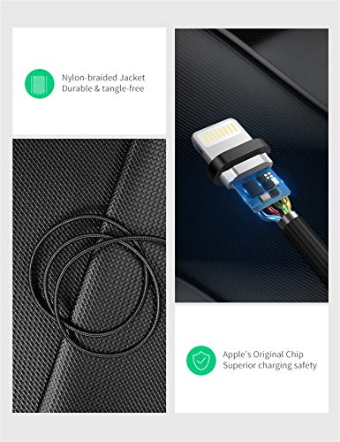 UGREEN Lightning Cable, (MFI Certificado) Cable Nylon Trenzado 8 PIN Compatible con iPhone 14/13/13 Pro/13 Pro Max/12/12 Pro/11/XS MAX/8 Plus, iPad Pro, ipad mini 4 3, Air Pro, iPod, y Más(2M, Negro)