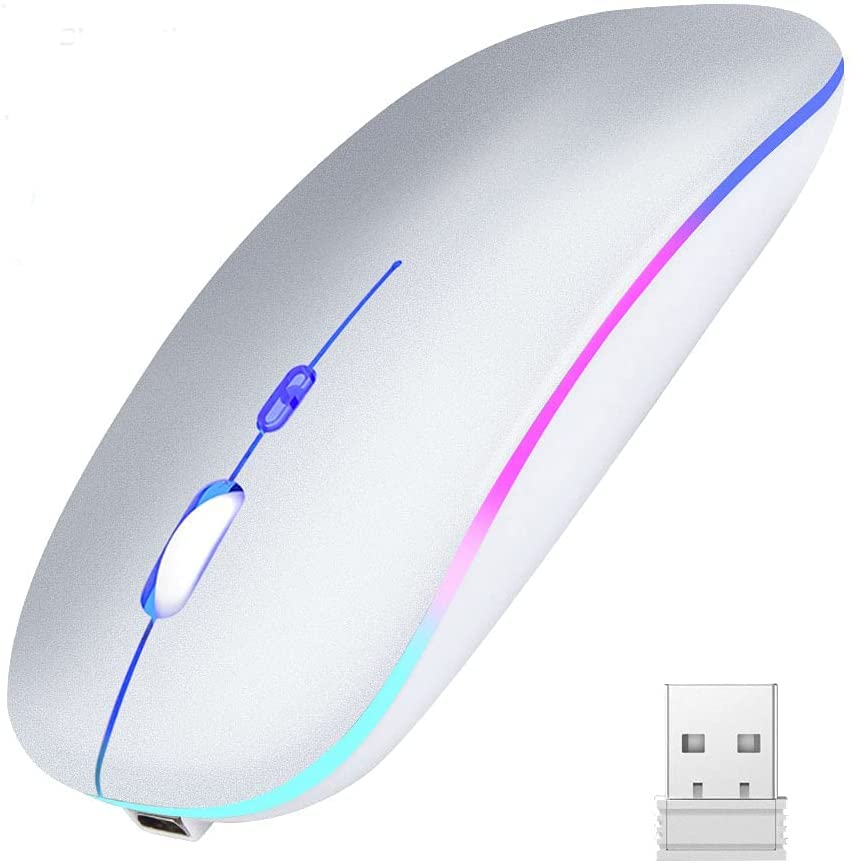 Ratón inalámbrico, mouse Bluetooth recargable (BT5.1 y 3.0) con clic  silencioso, mouse portátil DPI de 3 niveles para computadora portátil