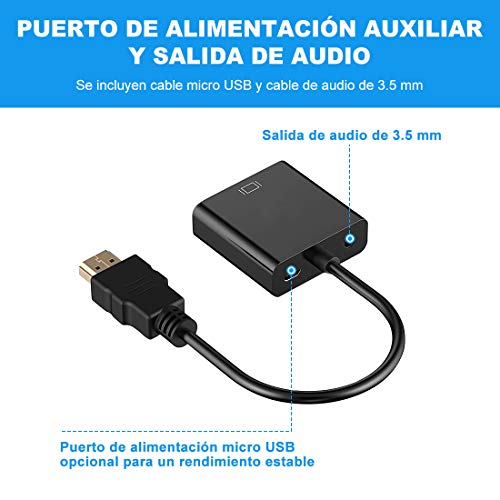 TXG Adaptador HDMI a VGA con 3.5mm Audio Jack y Micro USB Fuente de Alimentación,1080P Convertidor Adaptador Portátil para DVD HDTV PC Laptop Raspberry Pi